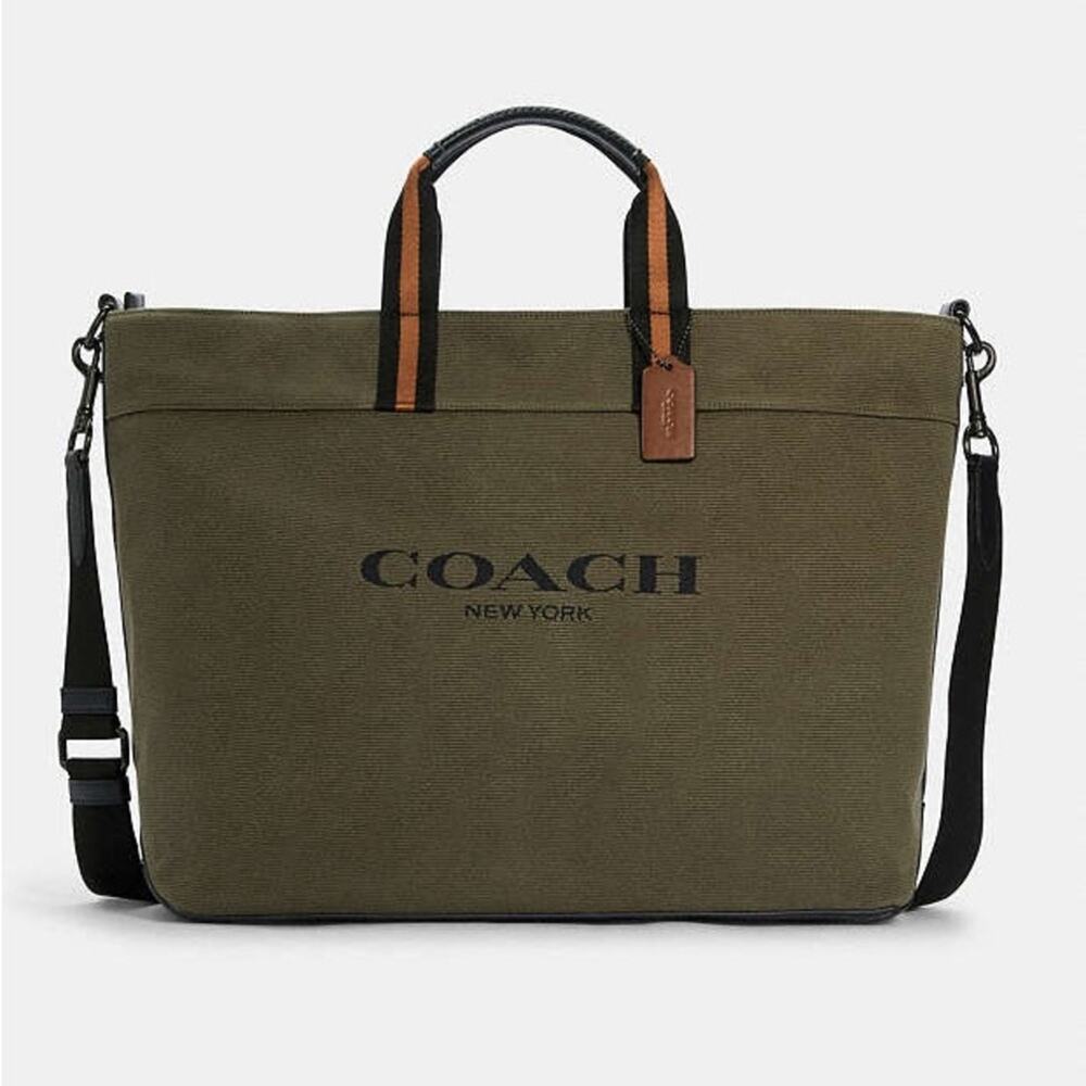 COACH UNISEX Olive Green Black Canvas Leather Zip Travel Shoulder Tote Bag 43 - Picture 11 of 16